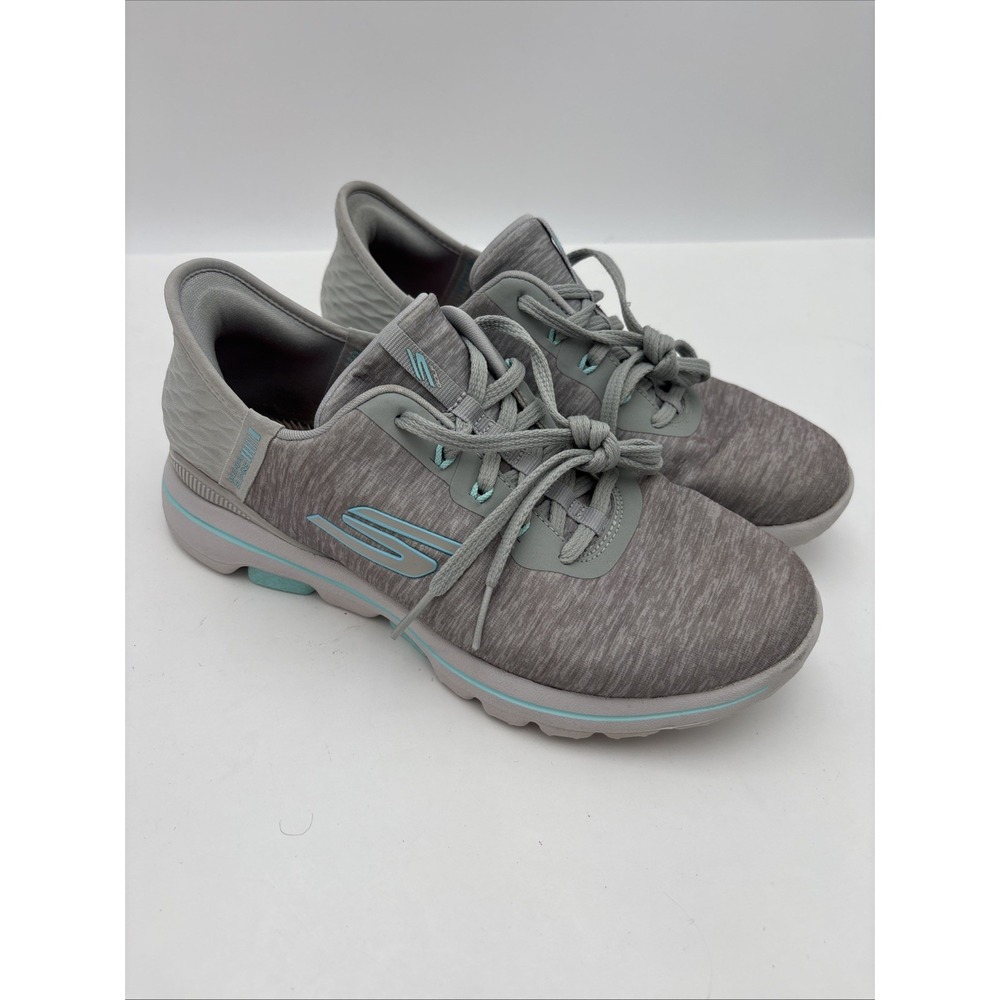 Skechers Woman's Go Golf Walk Slip Ins 123085 Silver/Blue Spikeless Golf Shoes